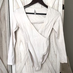 White Deep V Bodysuit